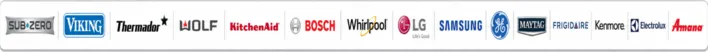 Appliance brands repaired by Falcon Appliance Services — Sub-Zero, Viking, Thermador, Wolf, KitchenAid, Bosch, Whirlpool, LG, Samsung, GE, Maytag, Frigidaire, Kenmore, Electrolux, Amana